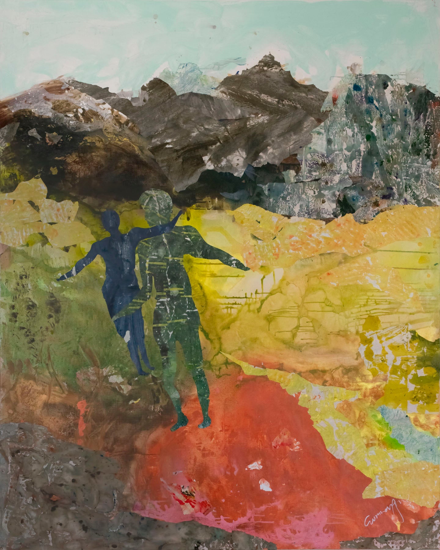 Path Becoming — yellow grey green Oversized Contemporary canvas wall art by Summer Jiang