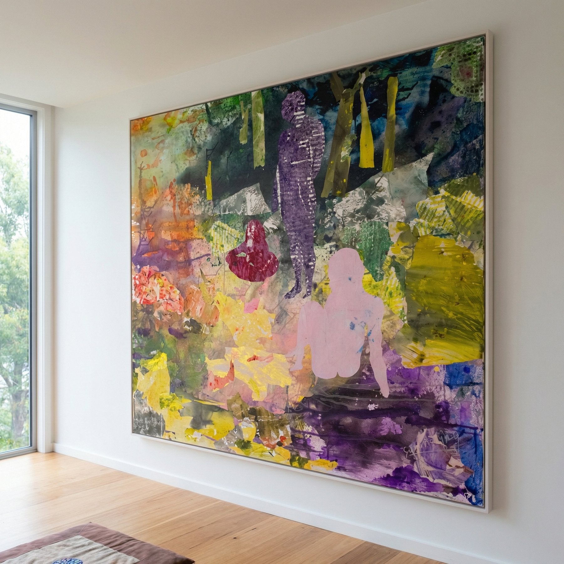 As We Are Abstract canvas wall art framed and hung on a wall, 160 × 140 cm, by Summer Jiang