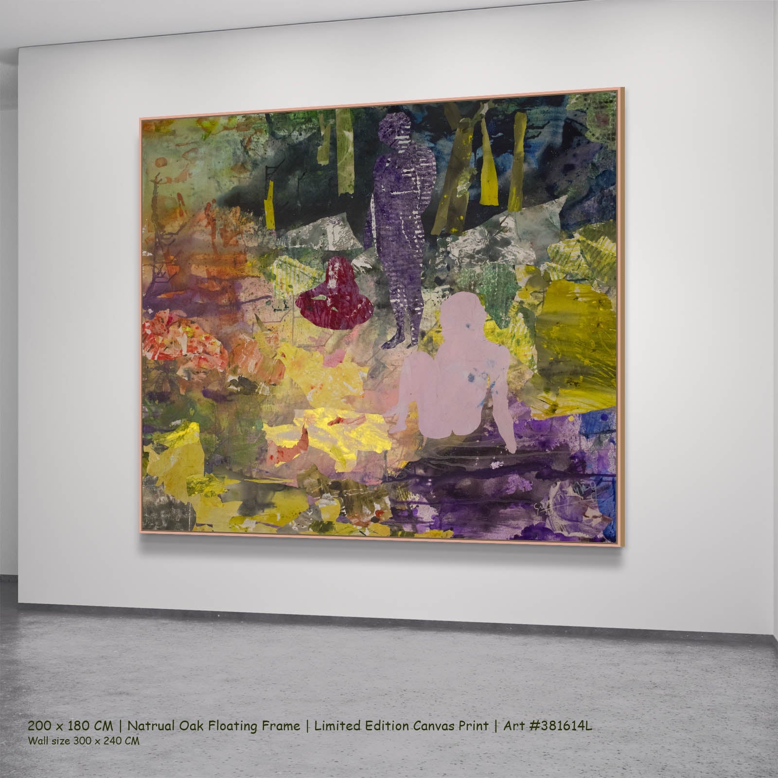 As We Are Abstract canvas wall art in a natural oak floating frame, 200 × 180 cm