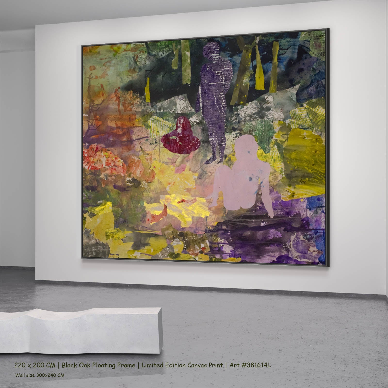As We Are Abstract canvas wall art in a black oak floating frame, 220 × 200 cm