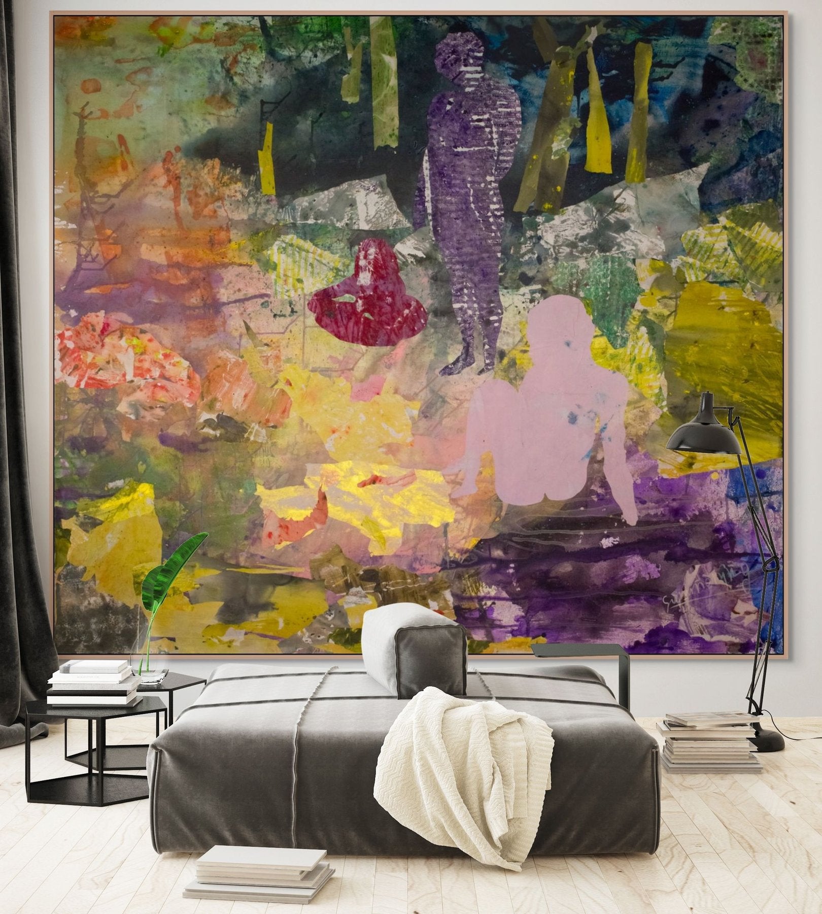 As We Are Large Abstract canvas wall art styled in a room setting by Summer Jiang