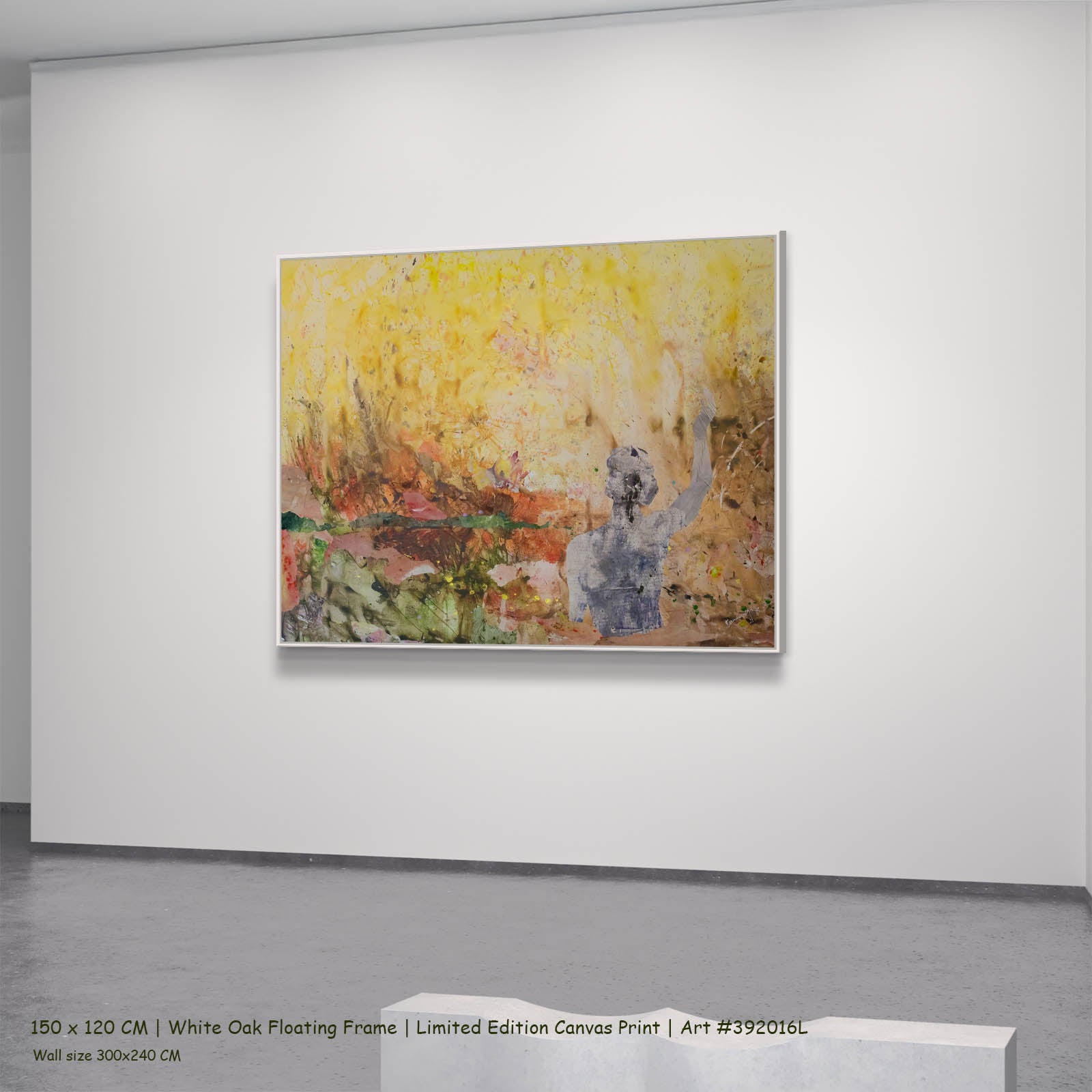 The Merge Abstract canvas wall art in a white oak floating frame, 150 × 120 cm