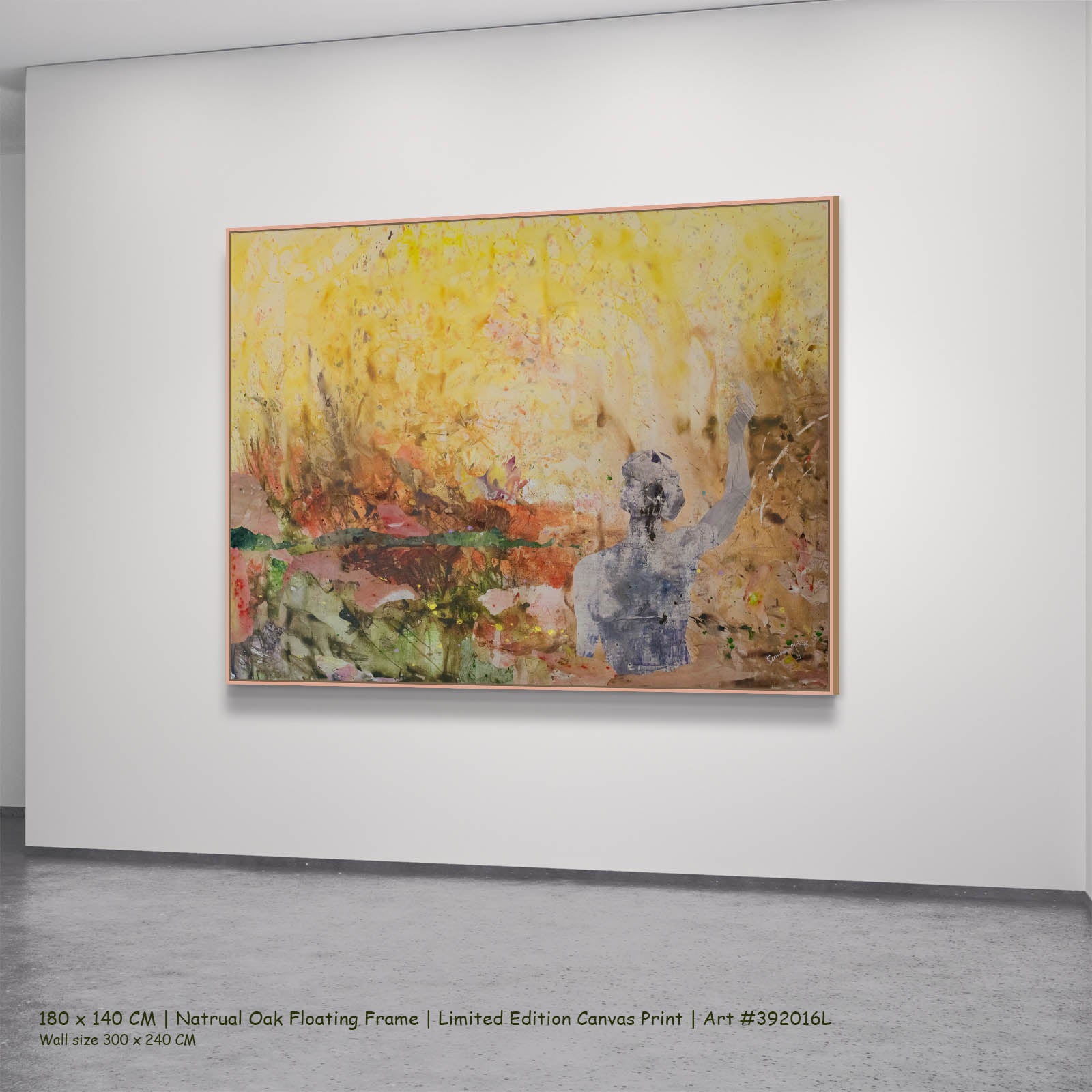 The Merge Abstract canvas wall art in a natural oak floating frame, 180 × 140 cm