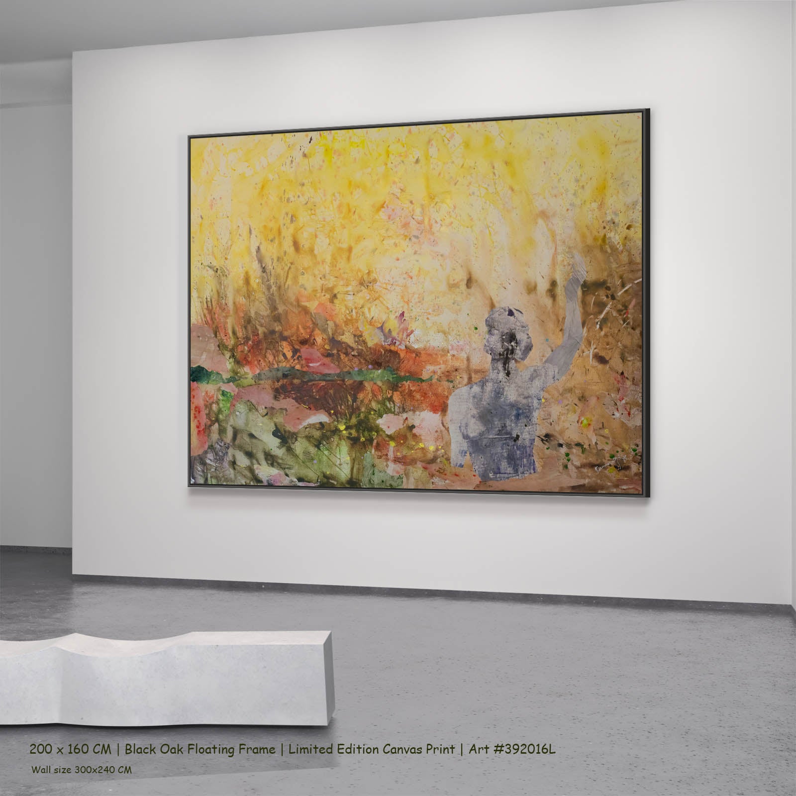 The Merge Abstract canvas wall art in a black oak floating frame, 200 × 160 cm