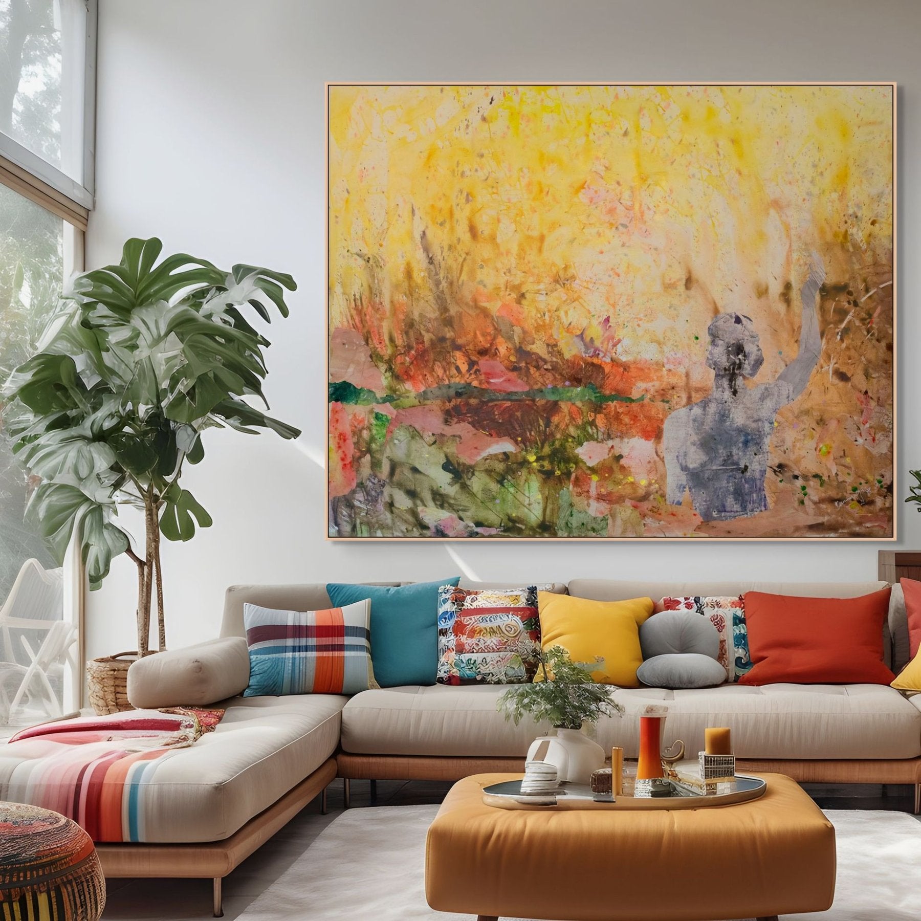 The Merge Large Scale Abstract canvas wall art shown in a styled room by Summer Jiang