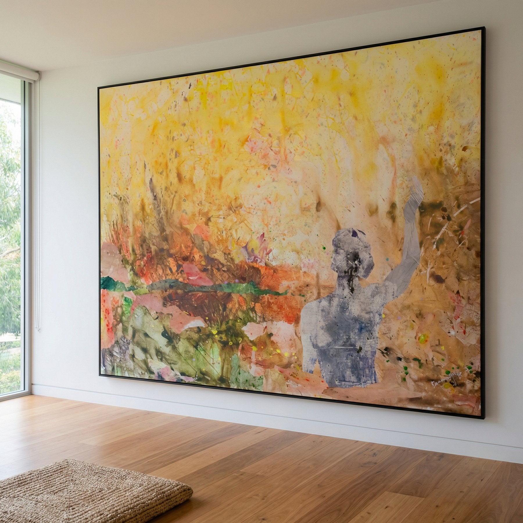 The Merge Large Scale Abstract canvas wall art framed and hung on a wall by Summer Jiang