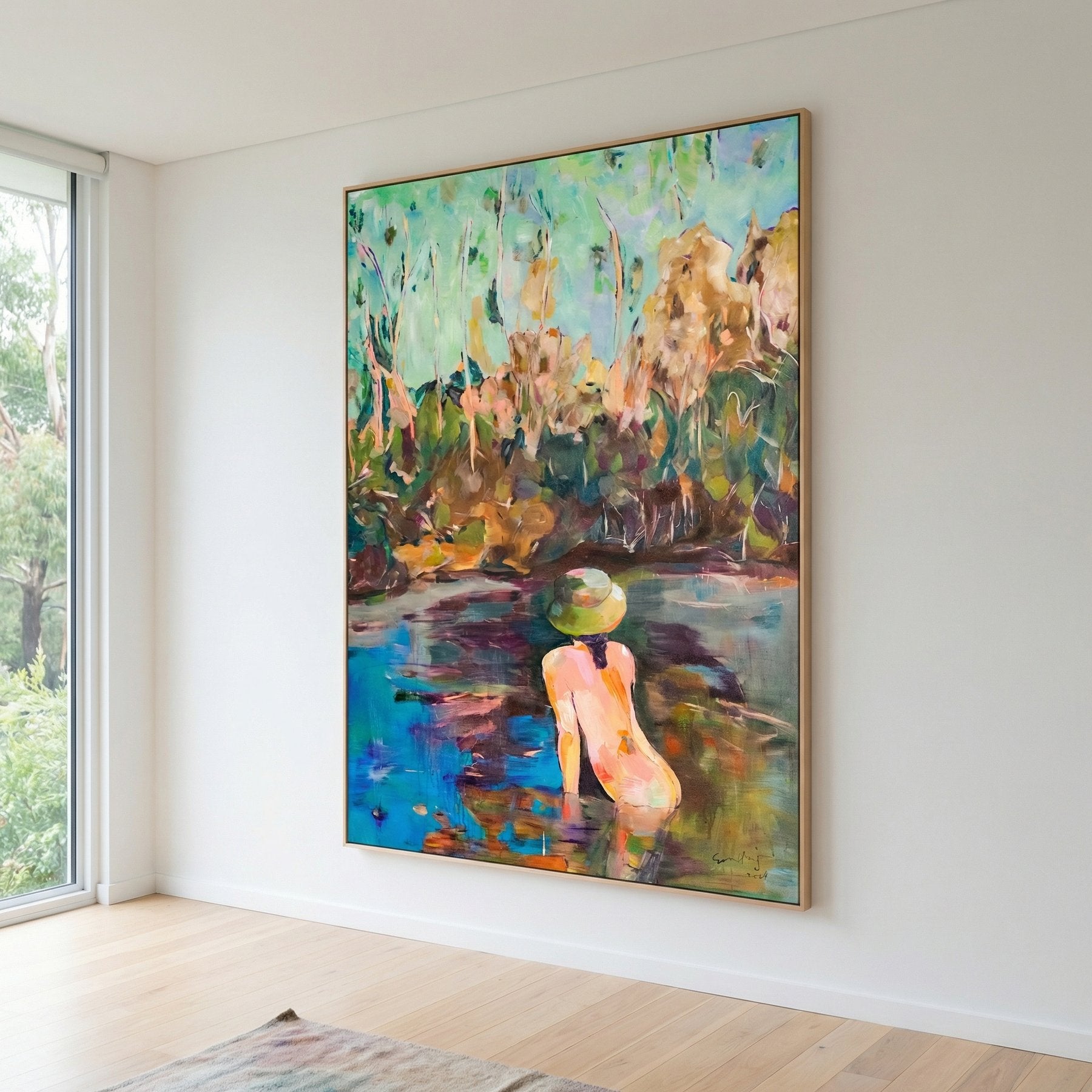 Missed Abstract canvas wall art framed and hung on a wall, 100 × 140 cm, by Summer Jiang