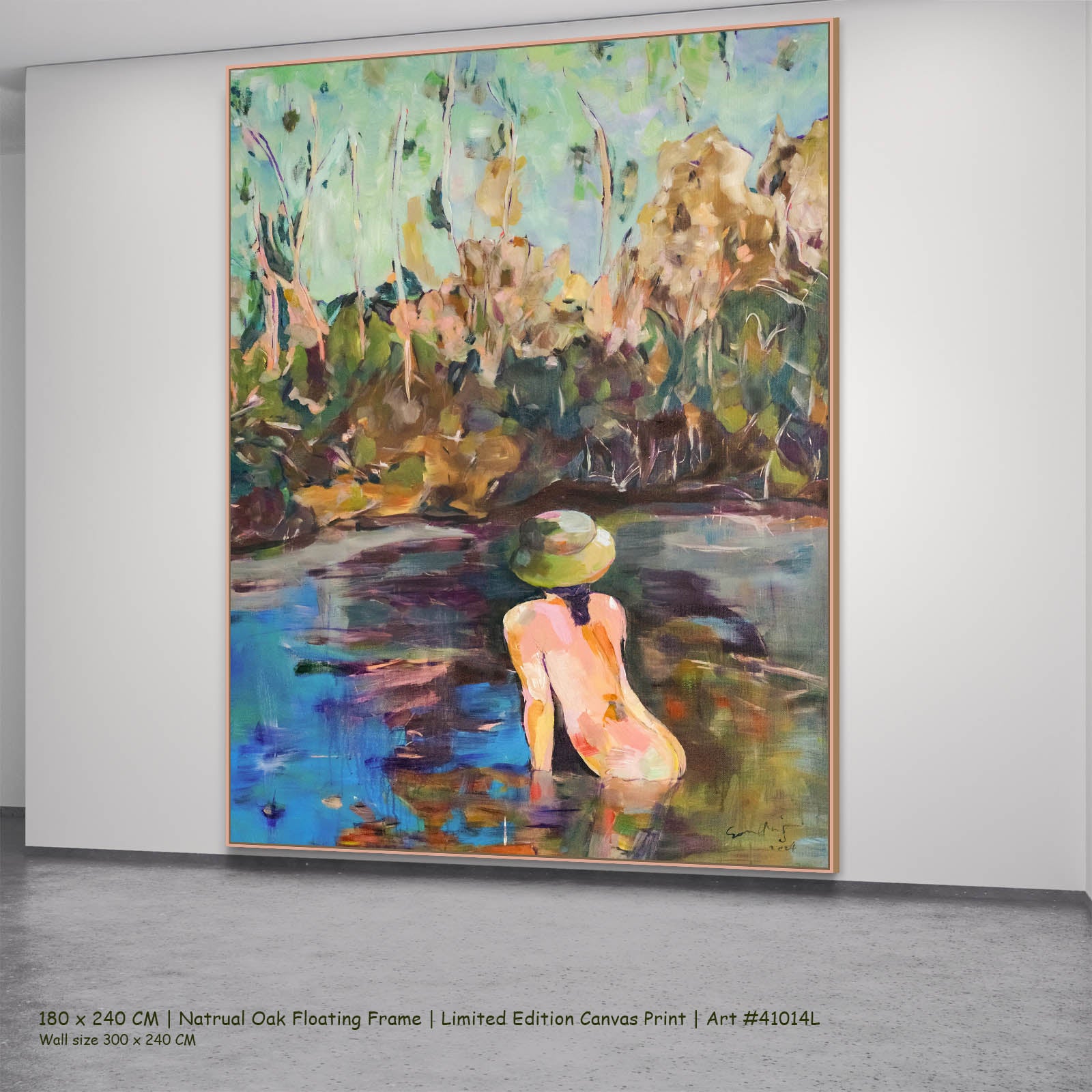 Missed Abstract canvas wall art in a natural oak floating frame, 180 × 240 cm