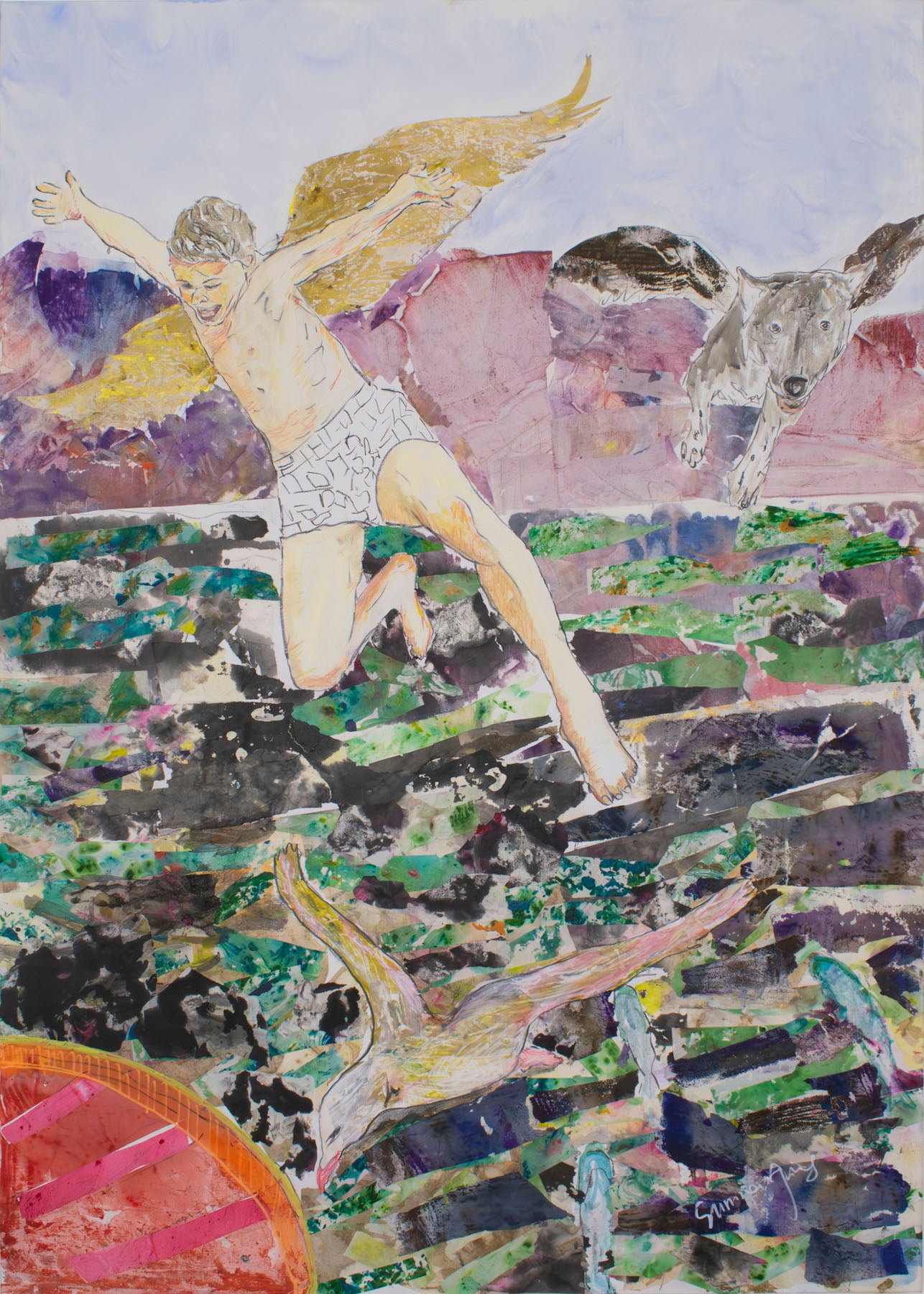 Leap of the Wild Heart — green brown white Large Abstract canvas wall art by Summer Jiang