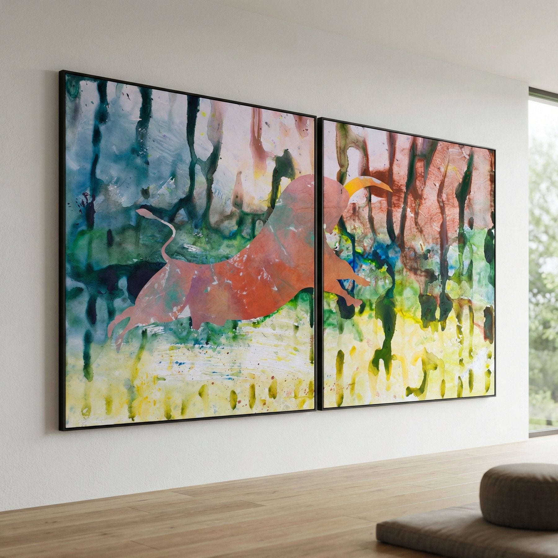 Unbreakable Abstract Landscape canvas wall art framed and hung on a wall, 200 × 100 cm, by Summer Jiang