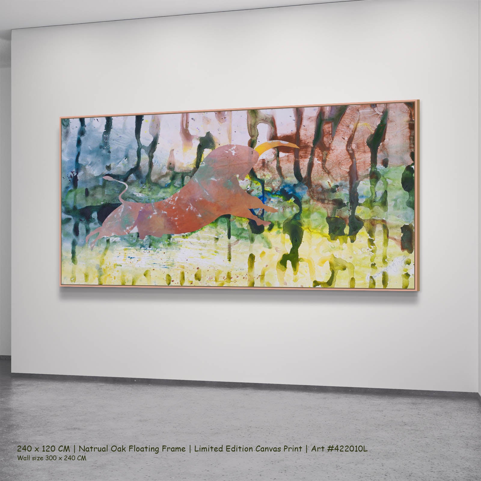 Unbreakable Abstract canvas wall art in a natural oak floating frame, 240 × 120 cm