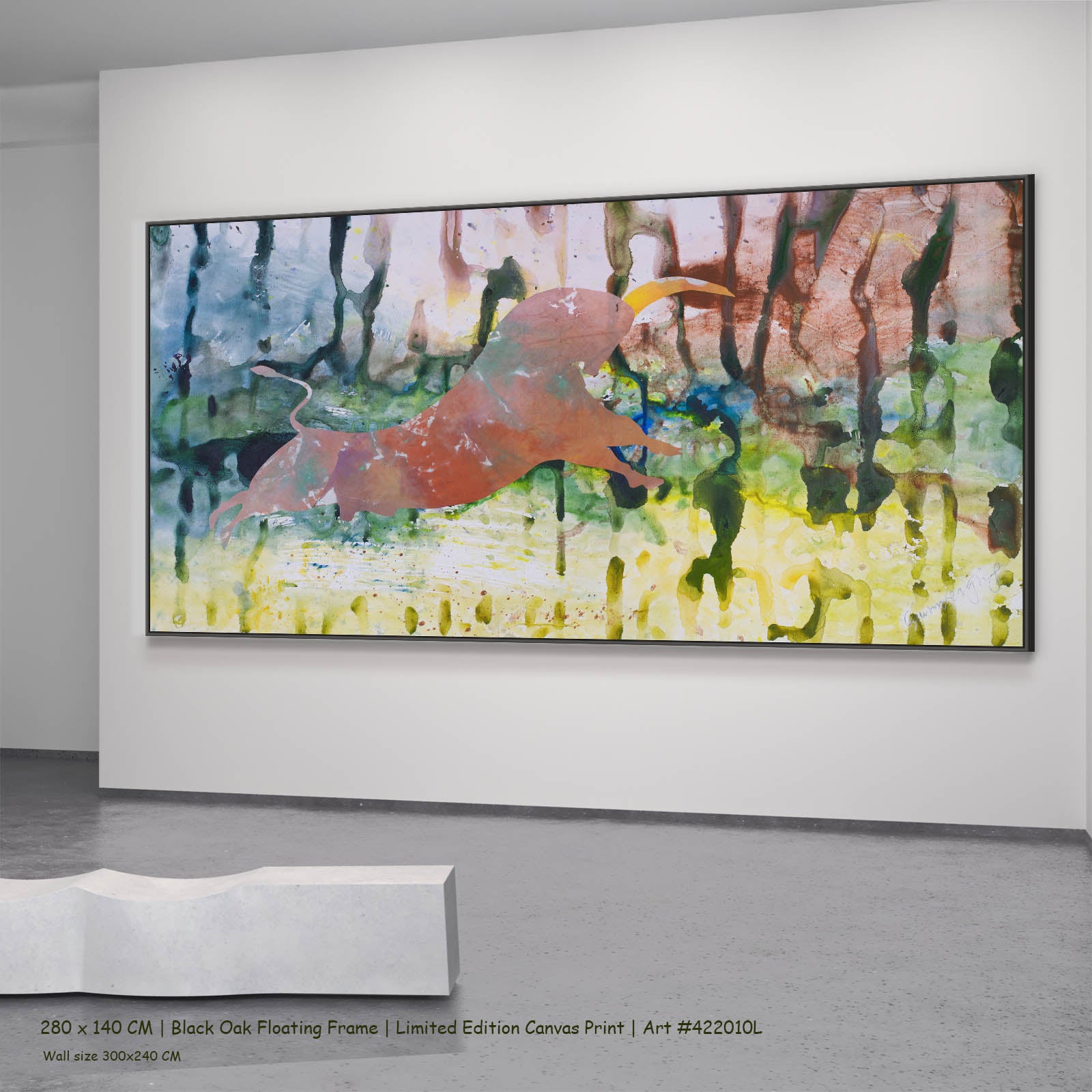 Unbreakable Abstract canvas wall art in a black oak floating frame, 280 × 140 cm