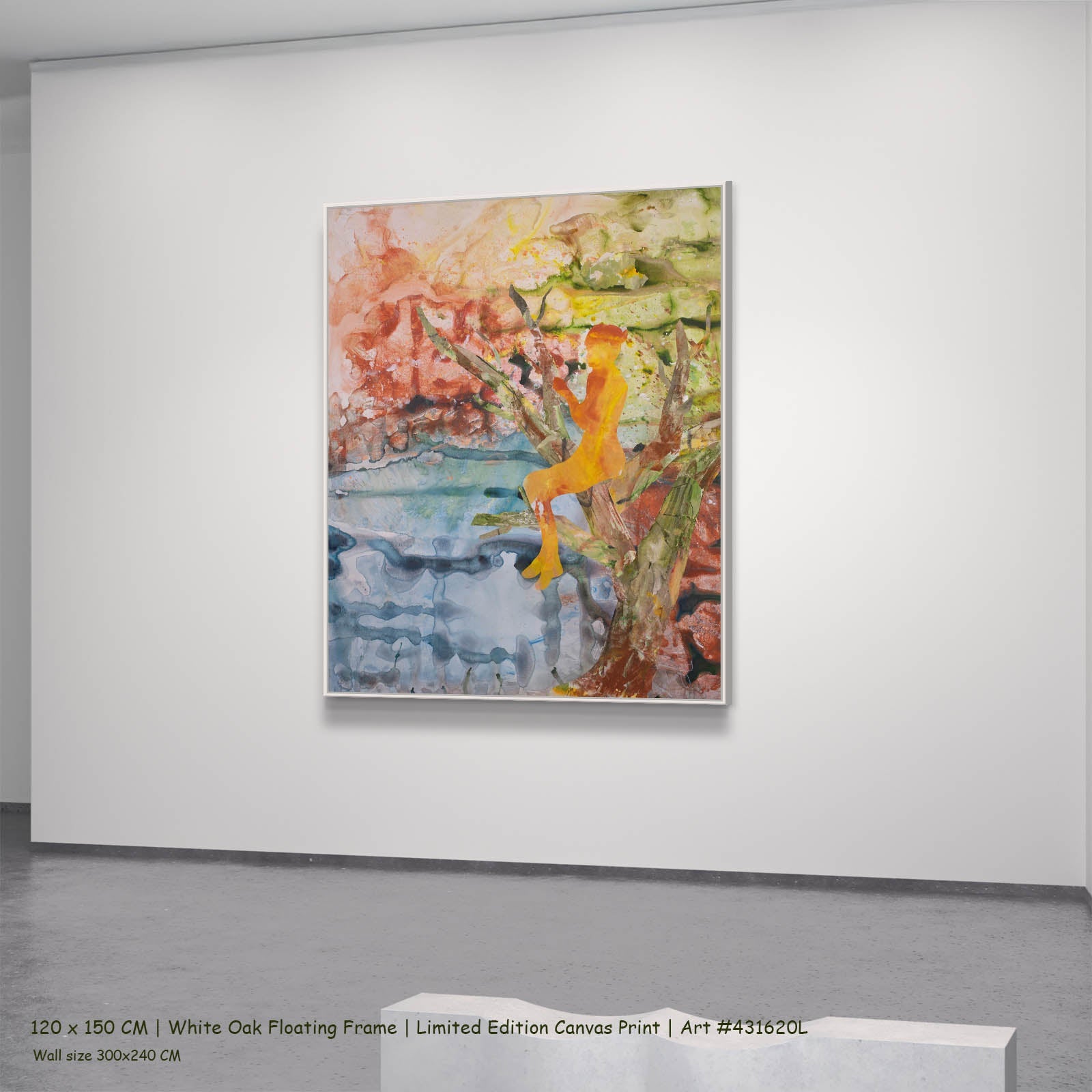 Golden Canopy Modern canvas wall art in a white oak floating frame, 120 × 150 cm