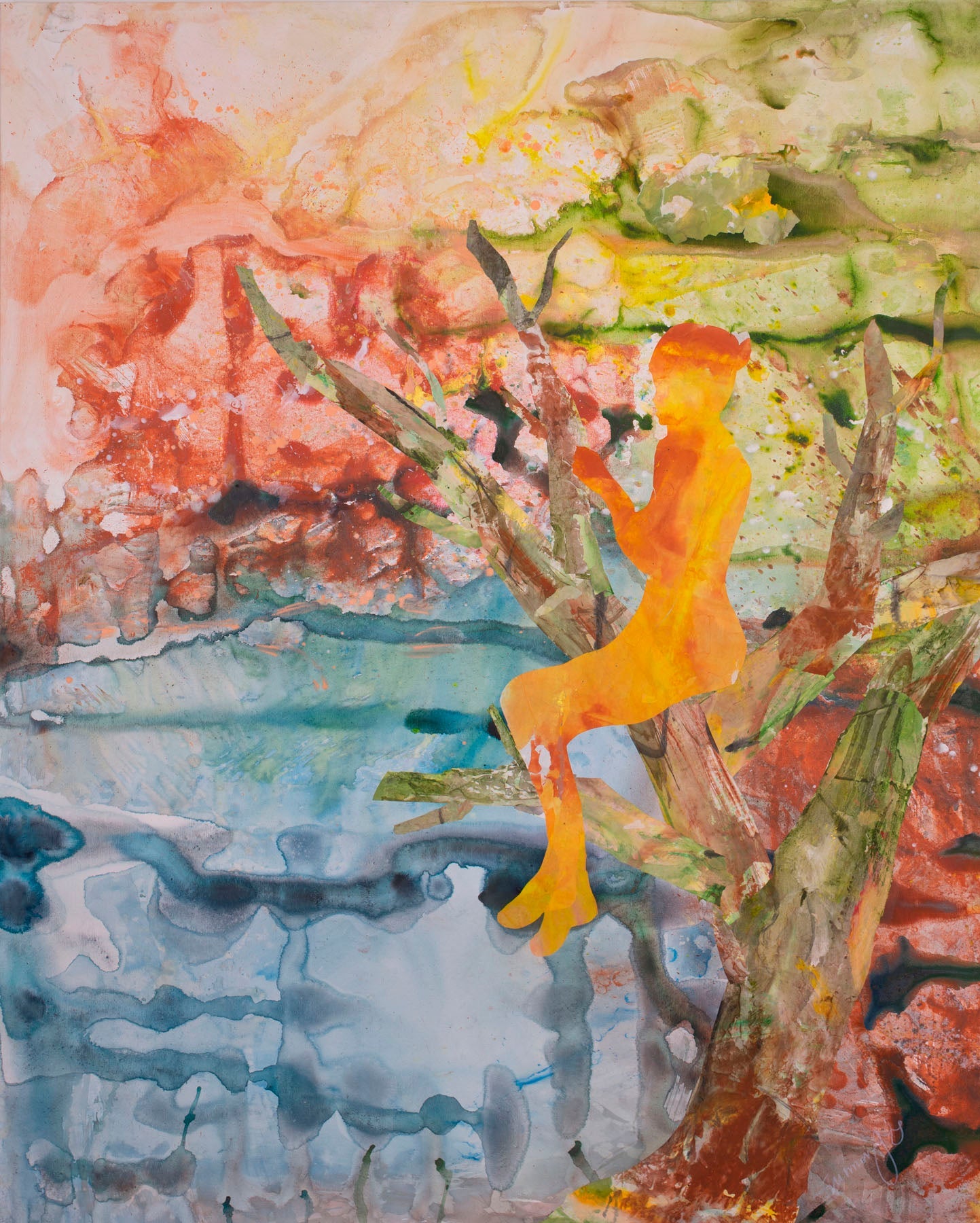 Golden Canopy — pink green orange Oversized Modern canvas wall art by Summer Jiang