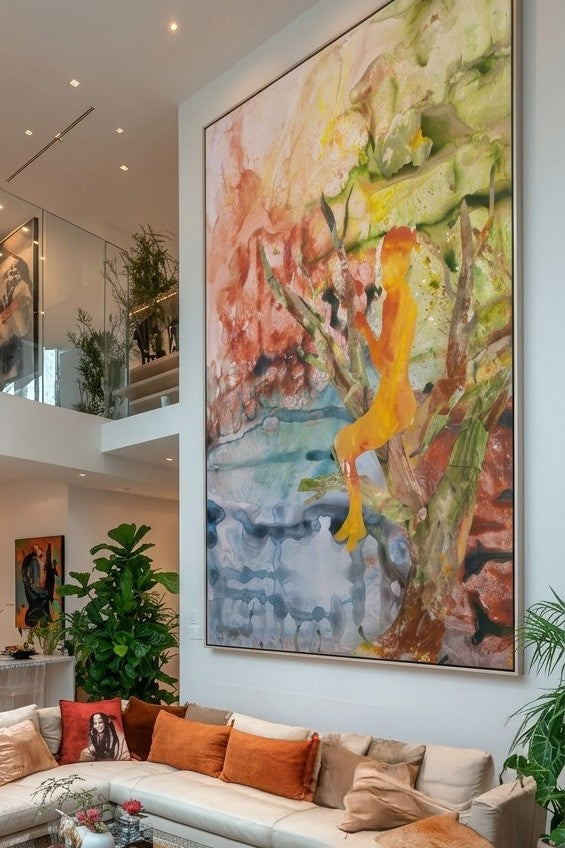 Golden Canopy by Summer Jiang — large pink and green Modern canvas art displayed on a wall