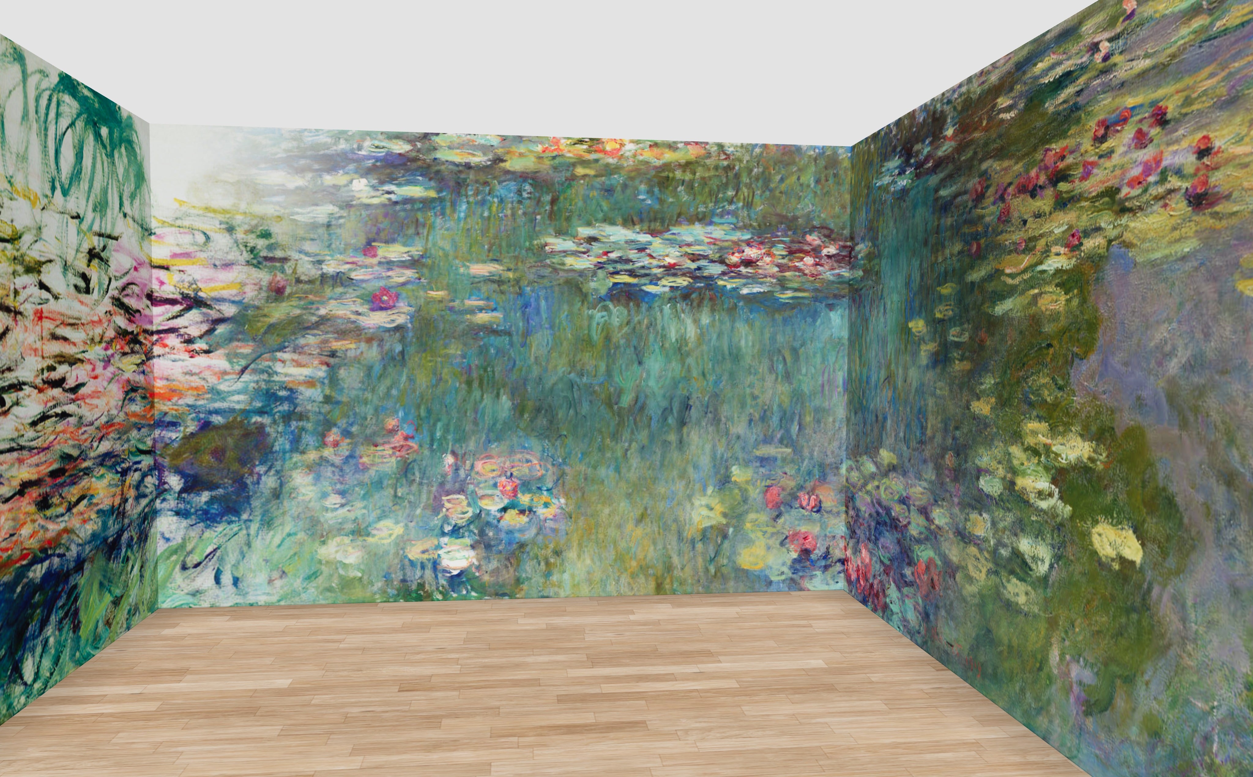 Nymphéas Wall Mural — rendered in a 12 m room at 270 cm ceiling