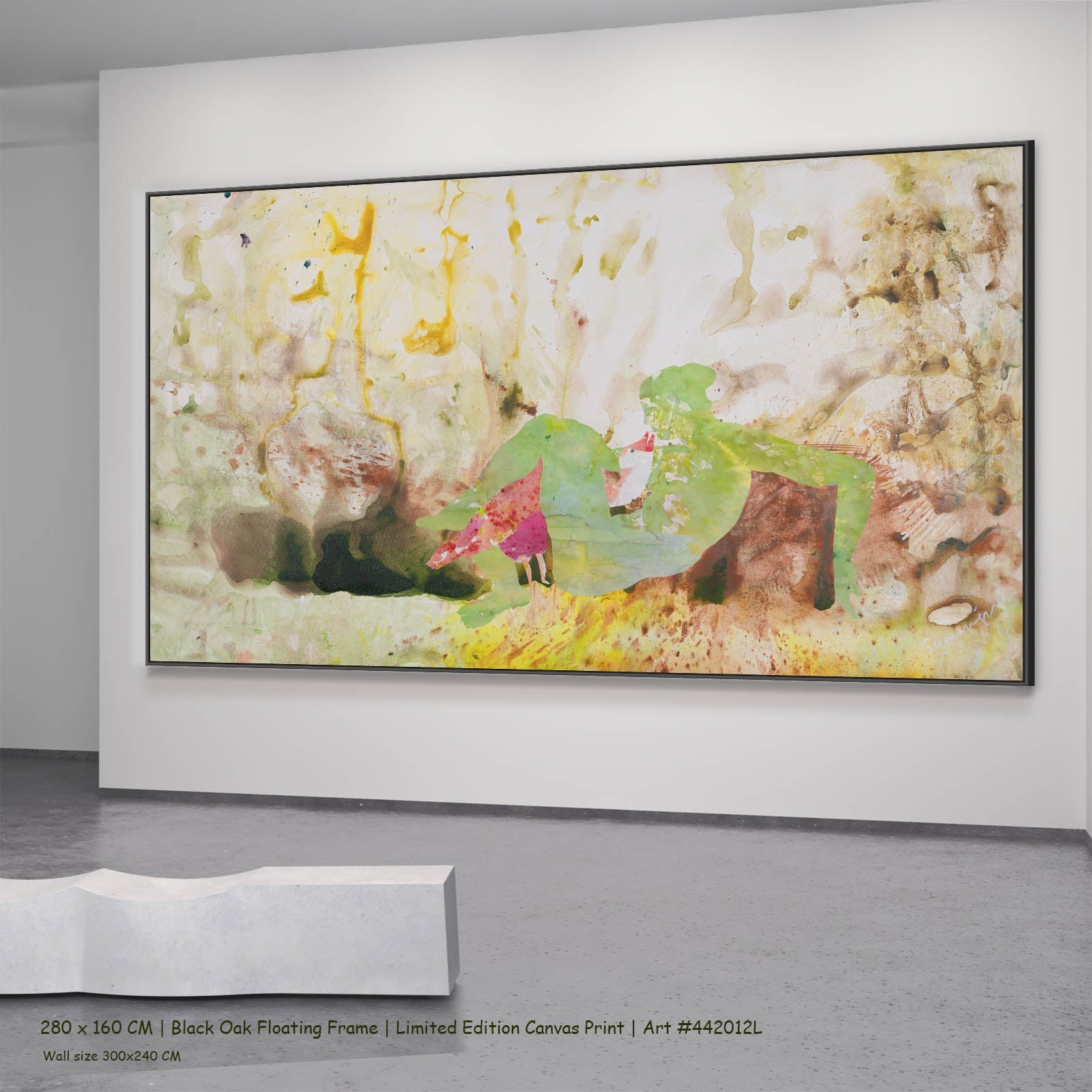 Swan's Whisper Modern canvas wall art in a black oak floating frame, 280 × 160 cm