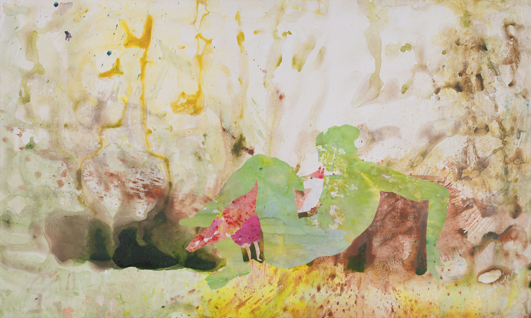 Swan's Whisper — white green yellow Large Scale Modern canvas wall art by Summer Jiang