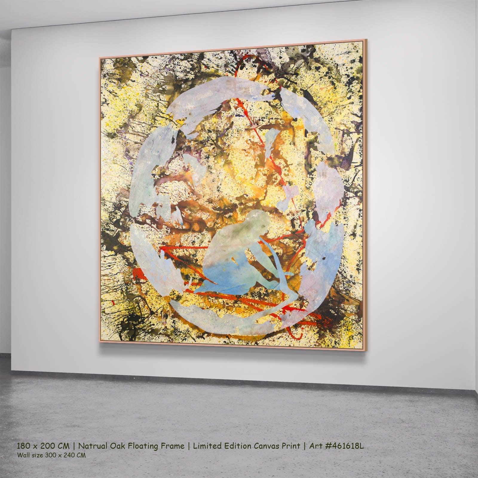 Surrender Abstract canvas wall art in a natural oak floating frame, 180 × 200 cm