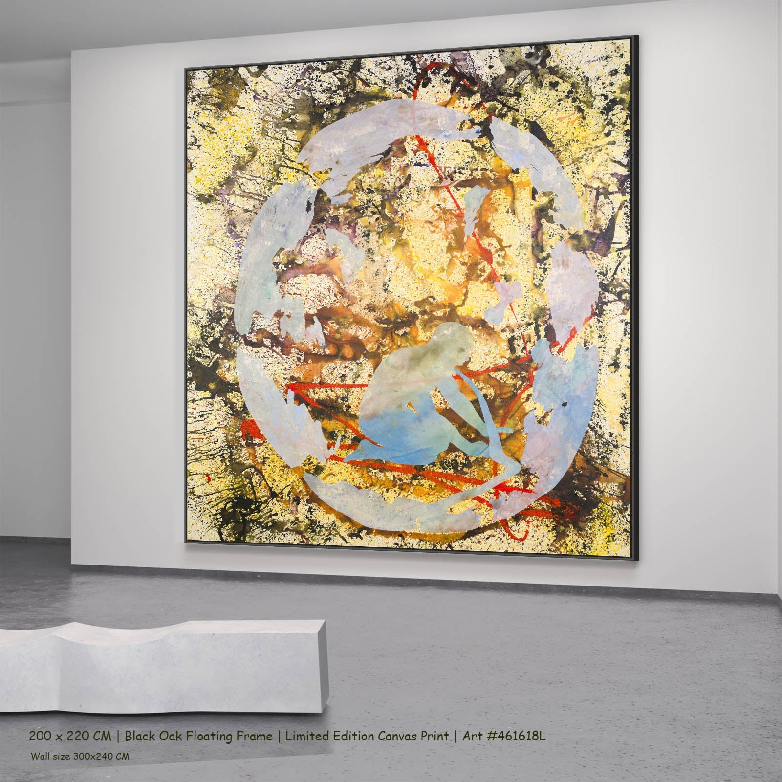 Surrender Abstract canvas wall art in a black oak floating frame, 200 × 220 cm
