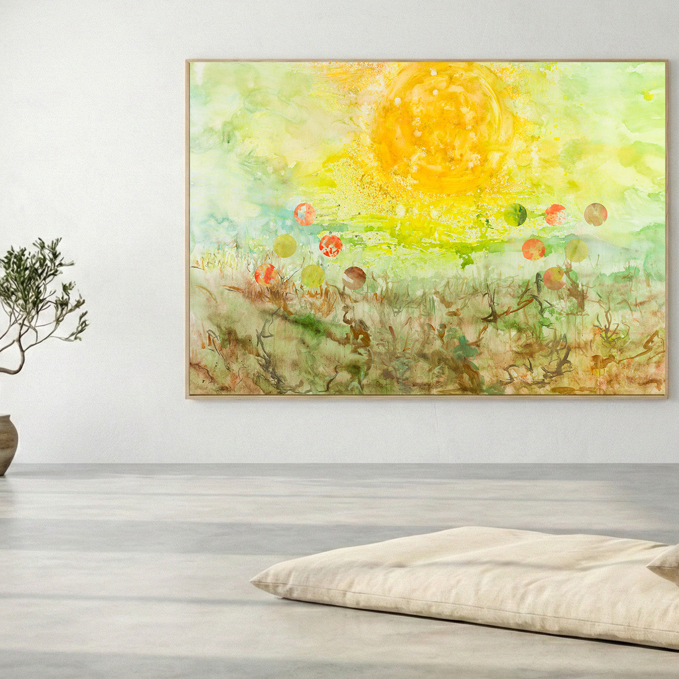 Cycle Without Resistance Large Scale Contemporary canvas wall art styled in a room setting by Summer Jiang