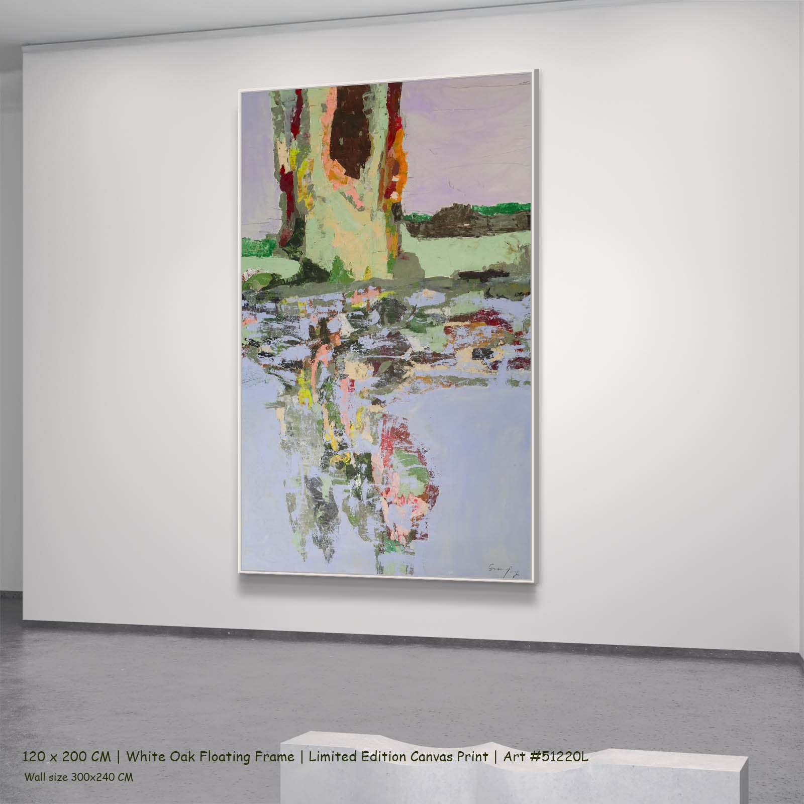 Forgotten Abstract canvas wall art in a white oak floating frame, 120 × 200 cm