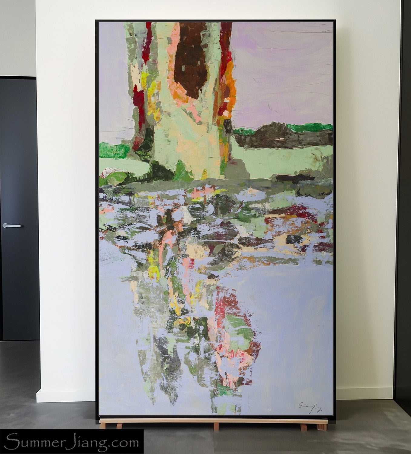 Forgotten Large Abstract canvas wall art styled in a room setting by Summer Jiang