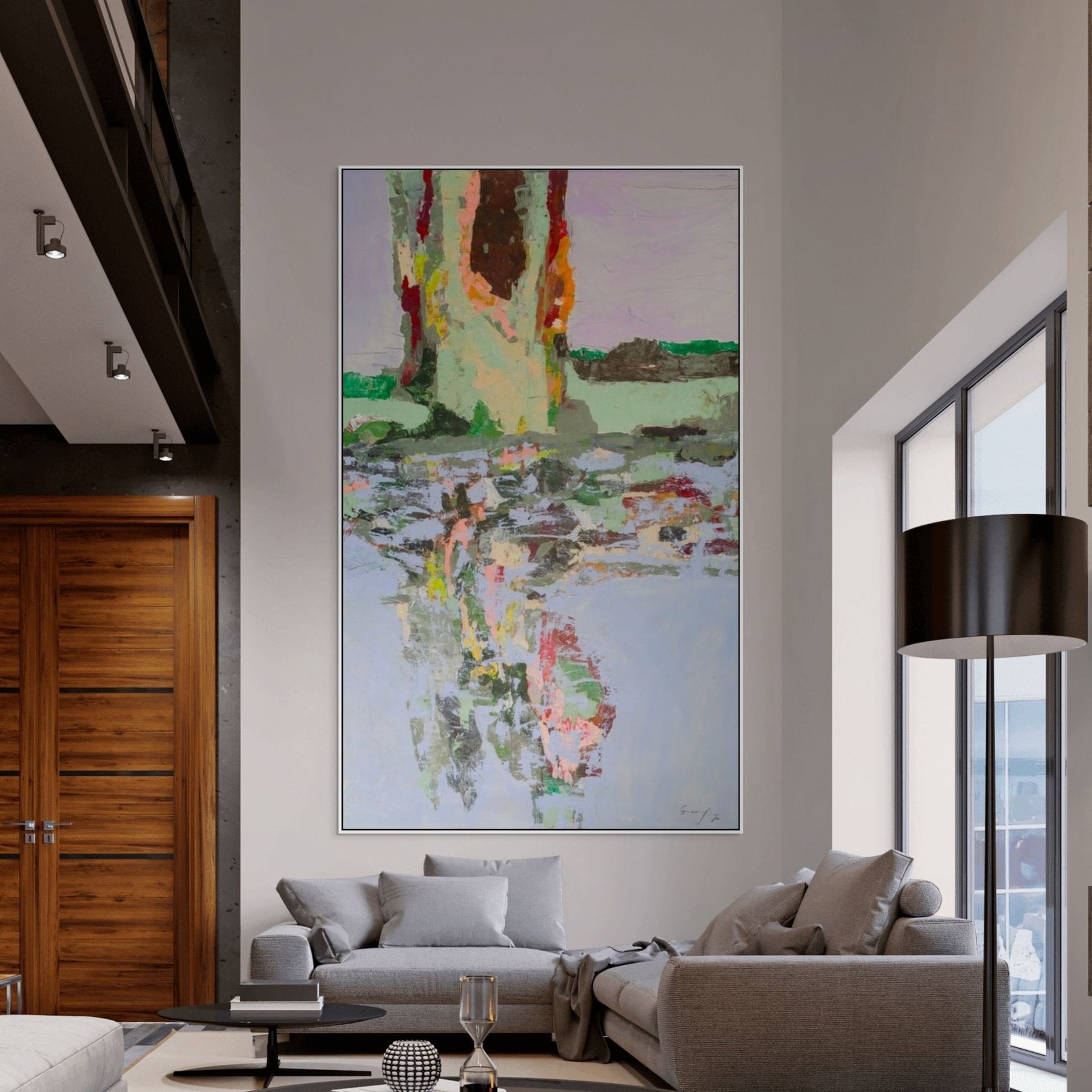 Forgotten Large Abstract canvas wall art shown in a styled room by Summer Jiang