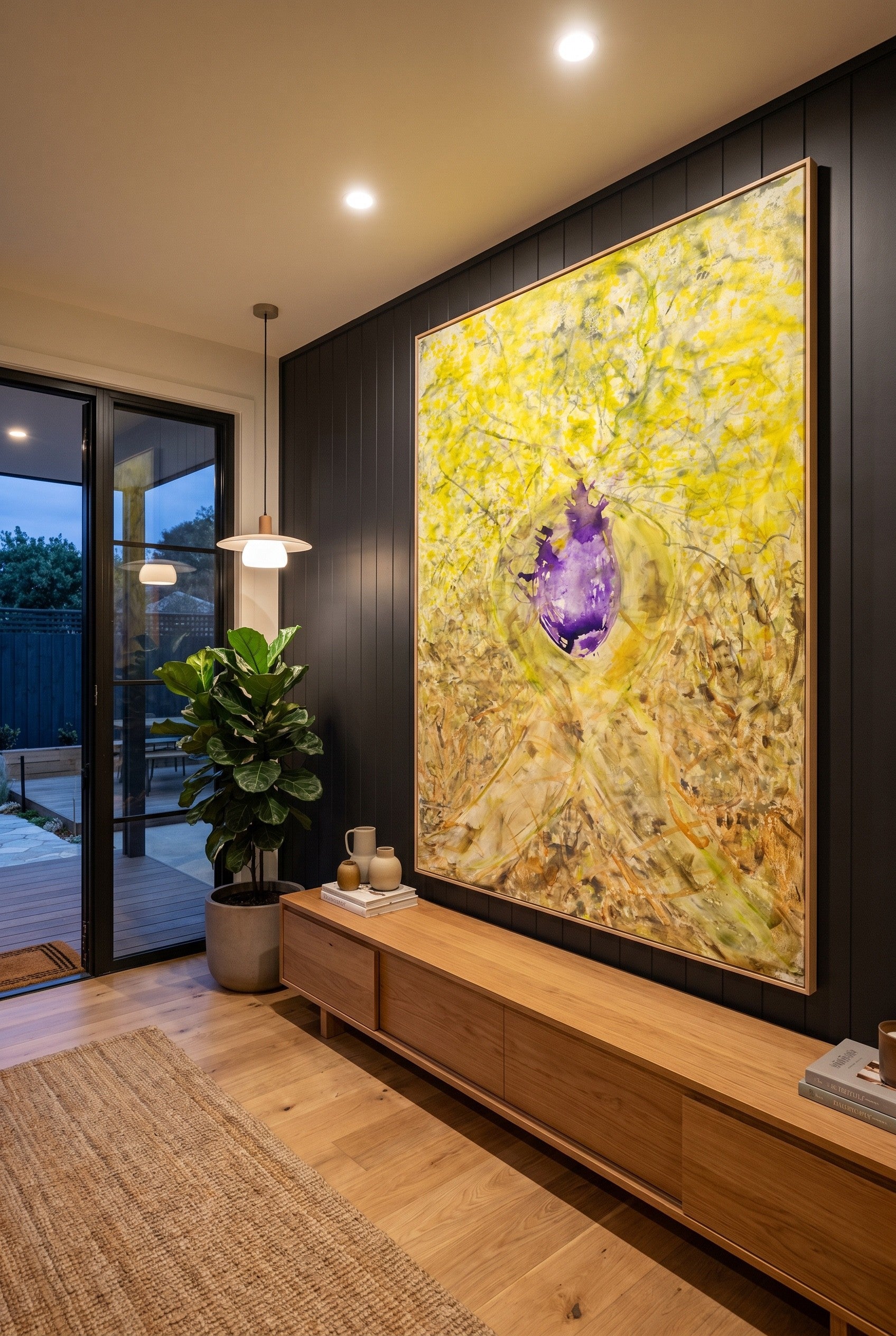 Large yellow and purple Abstract canvas print of Breath of Heart by Summer Jiang