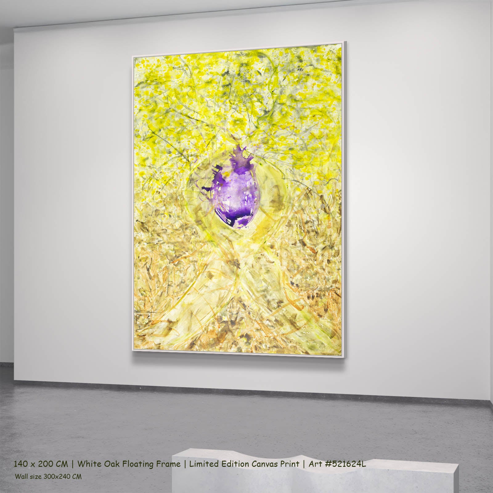 Breath of Heart Abstract canvas wall art in a white oak floating frame, 140 × 200 cm