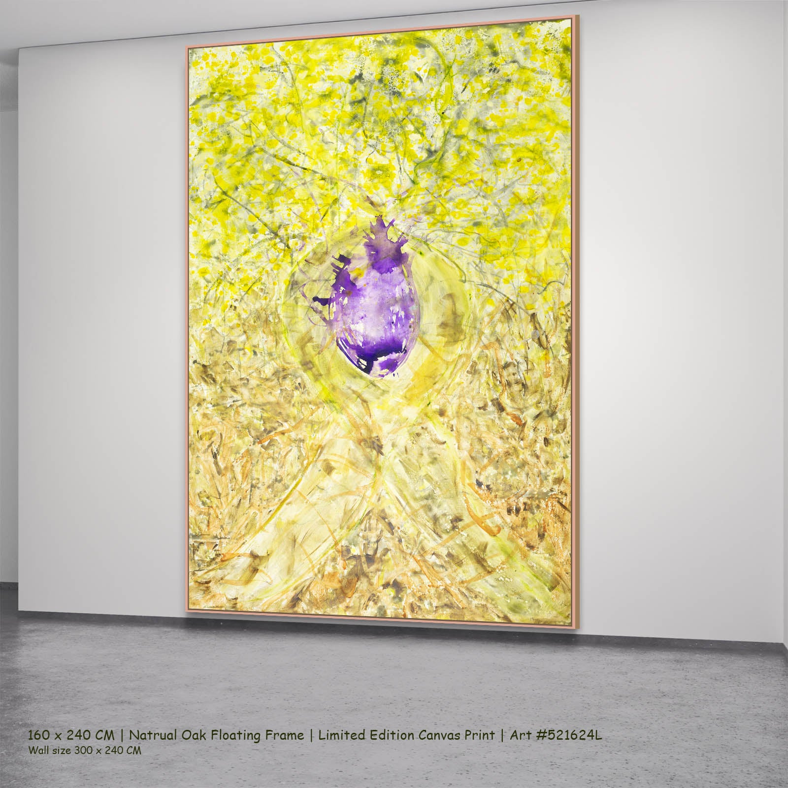 Breath of Heart Abstract canvas wall art in a natural oak floating frame, 160 × 240 cm