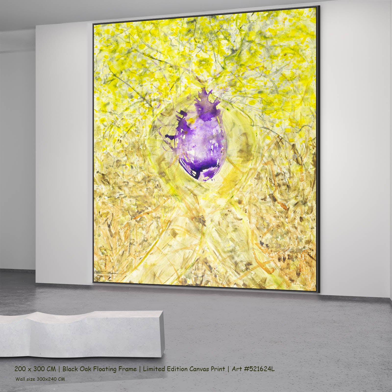 Breath of Heart Abstract canvas wall art in a black oak floating frame, 200 × 300 cm