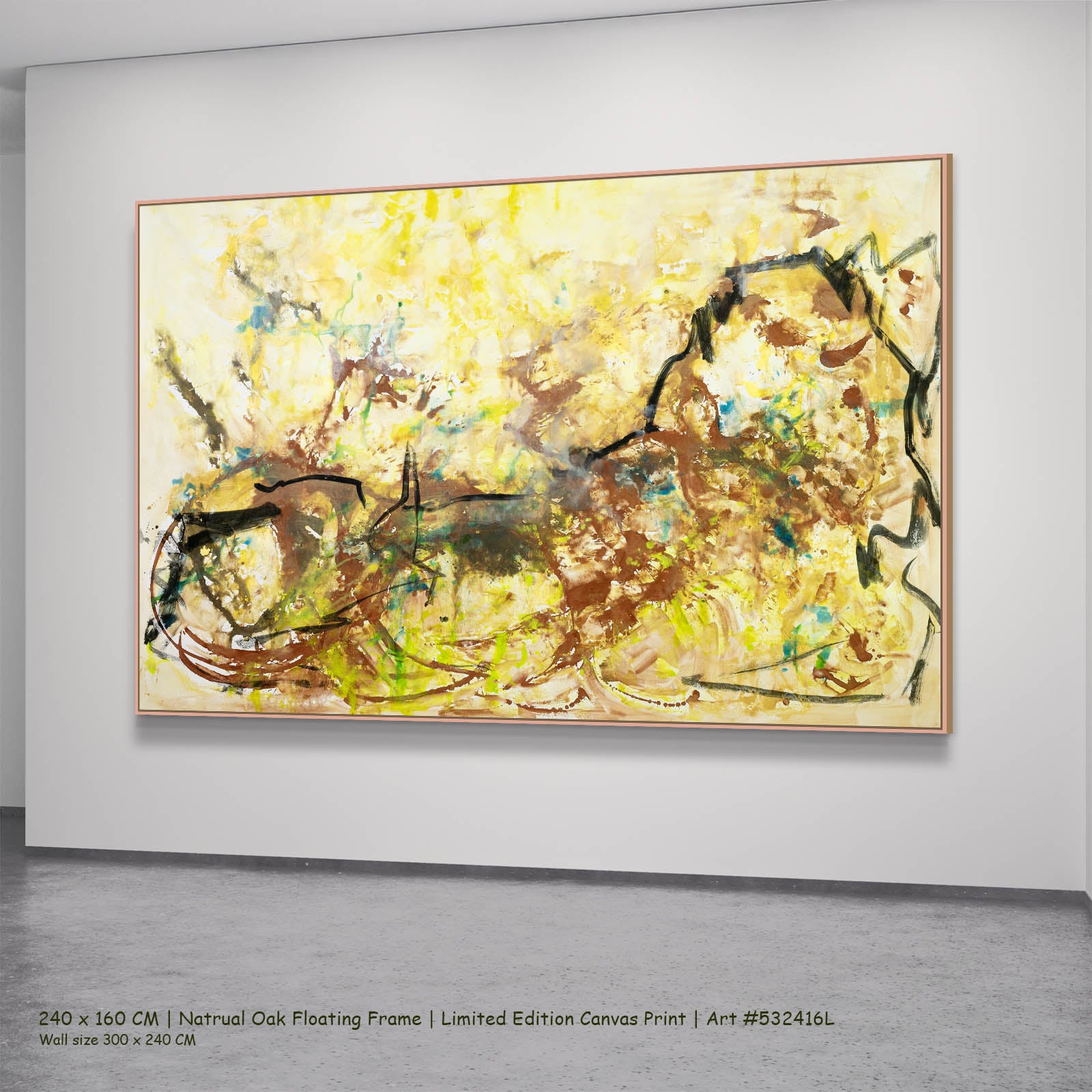 The Climb Modern canvas wall art in a natural oak floating frame, 240 × 160 cm