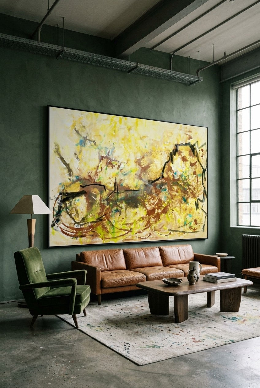 The Climb by Summer Jiang — large gold and brown Landscape canvas art displayed on a wall