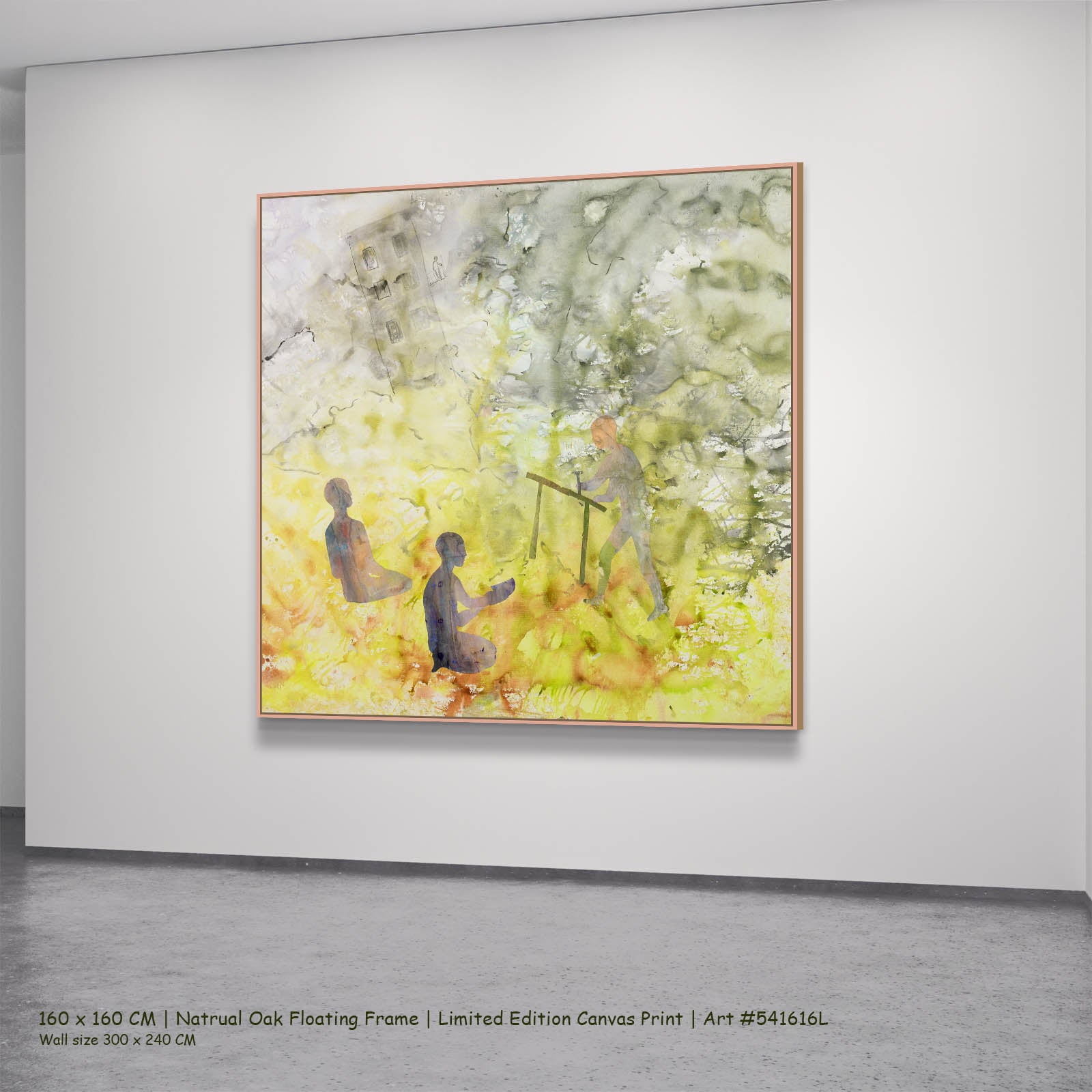 Between the Old and New Abstract canvas wall art in a natural oak floating frame, 160 × 160 cm