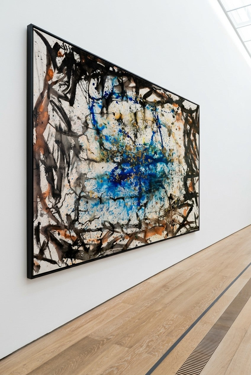 In Tragedy Life Is Beautiful by Summer Jiang — large blue and white Landscape canvas art displayed on a wall