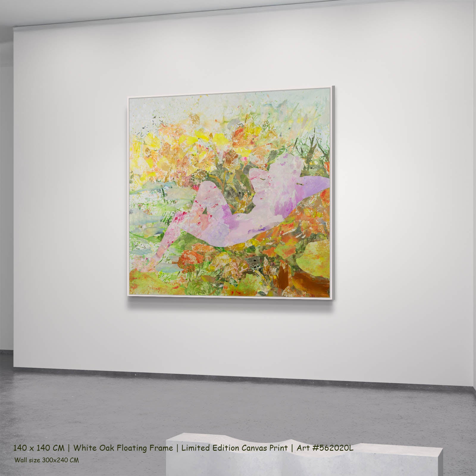 Merge Abstract canvas wall art in a white oak floating frame, 140 × 140 cm