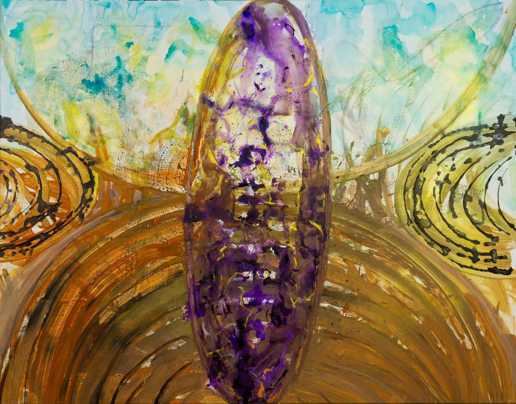 Remembrance — gold and purple Oversized Abstract Landscape canvas wall art by Summer Jiang