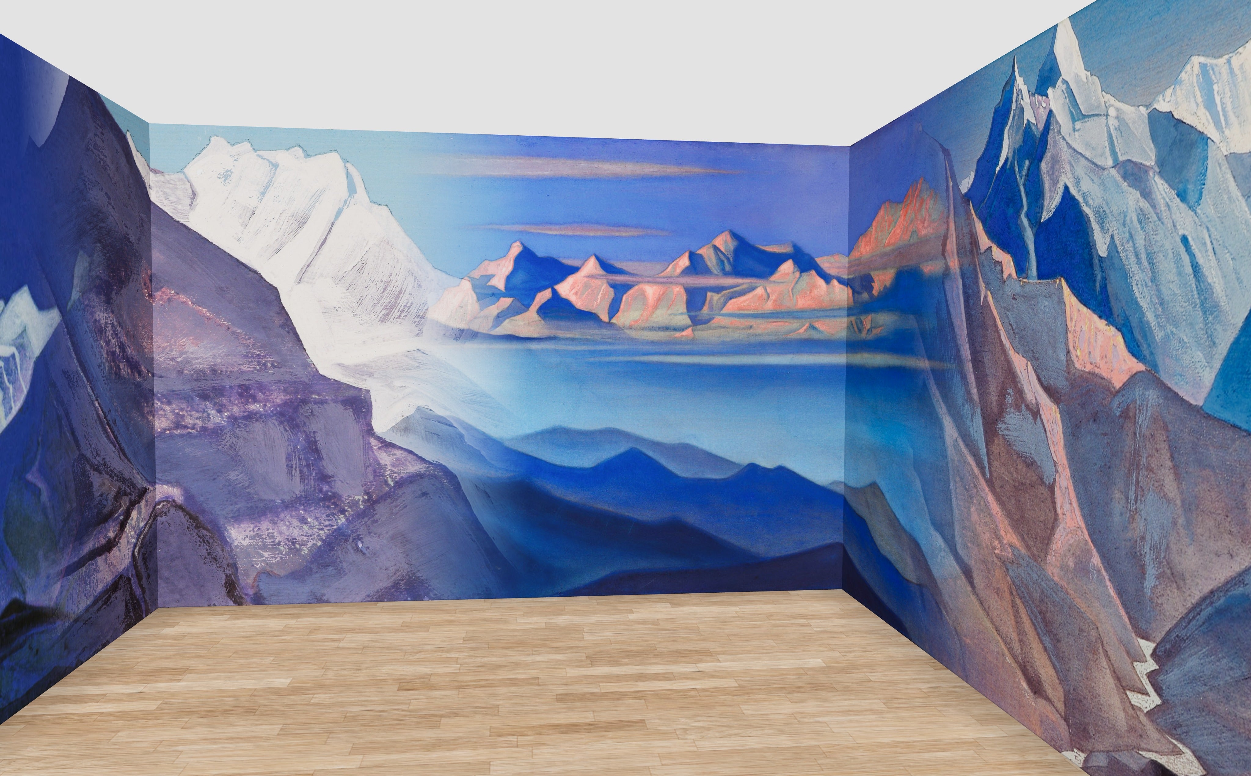 The High Himalaya Wall Mural — rendered in a 12 m room at 270 cm ceiling