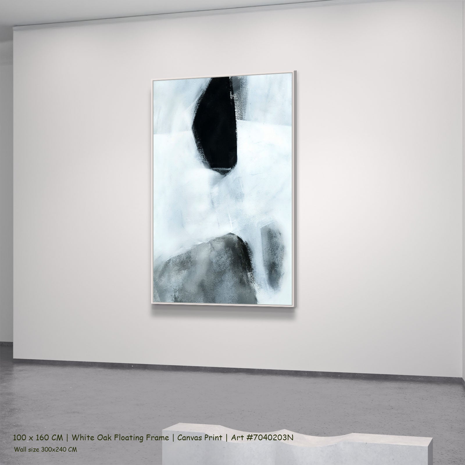 Monochrome Geometry I in a white oak floating frame, large canvas