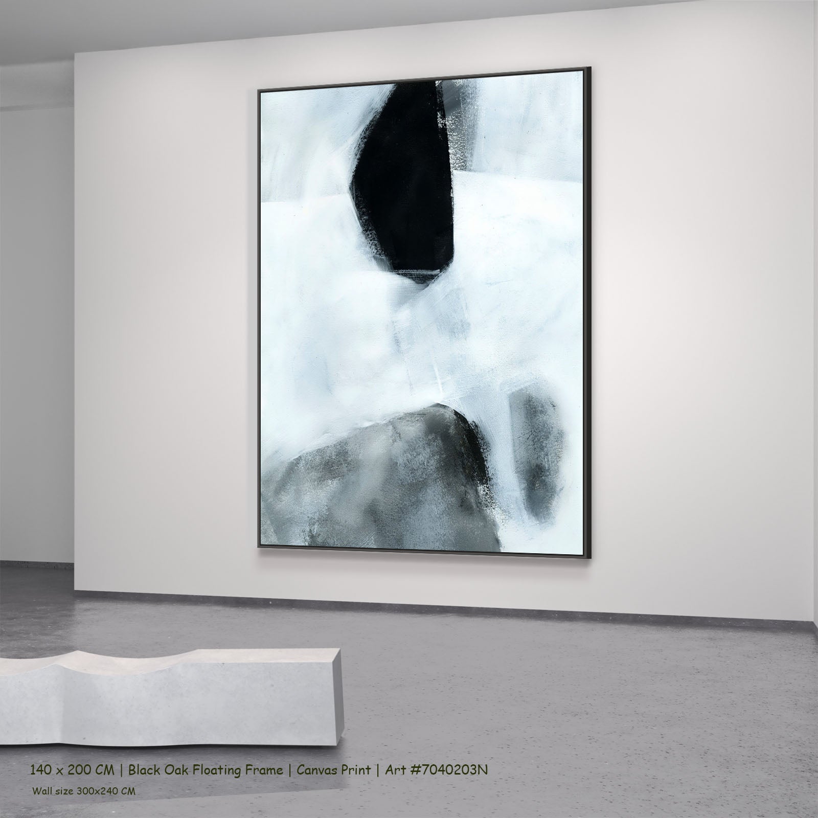 Monochrome Geometry I in a black oak floating frame, large canvas