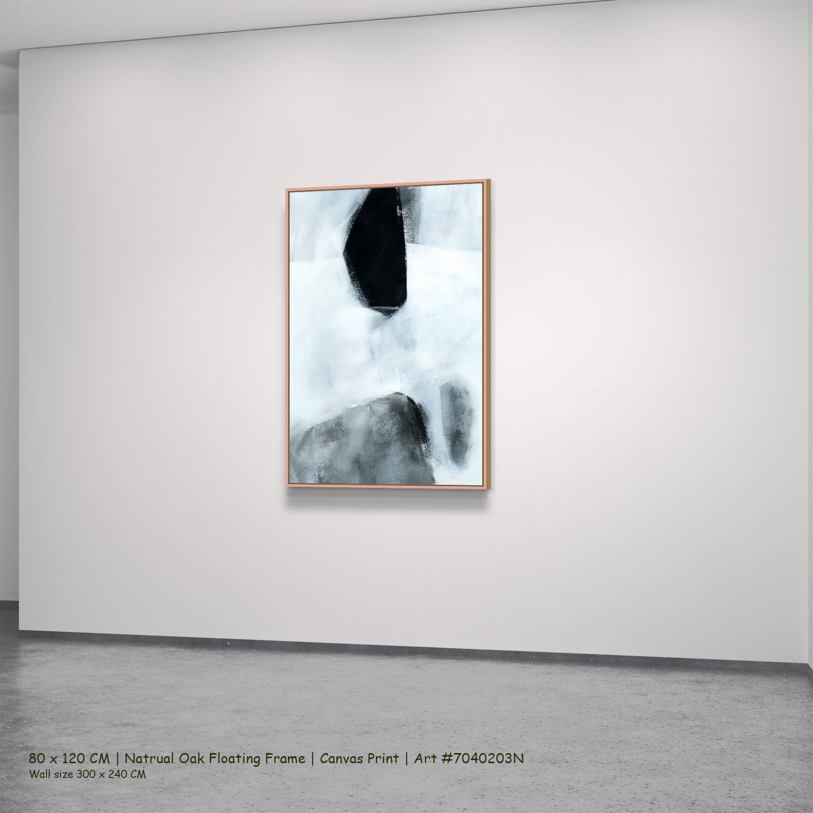 Monochrome Geometry I in a natural oak floating frame, large canvas