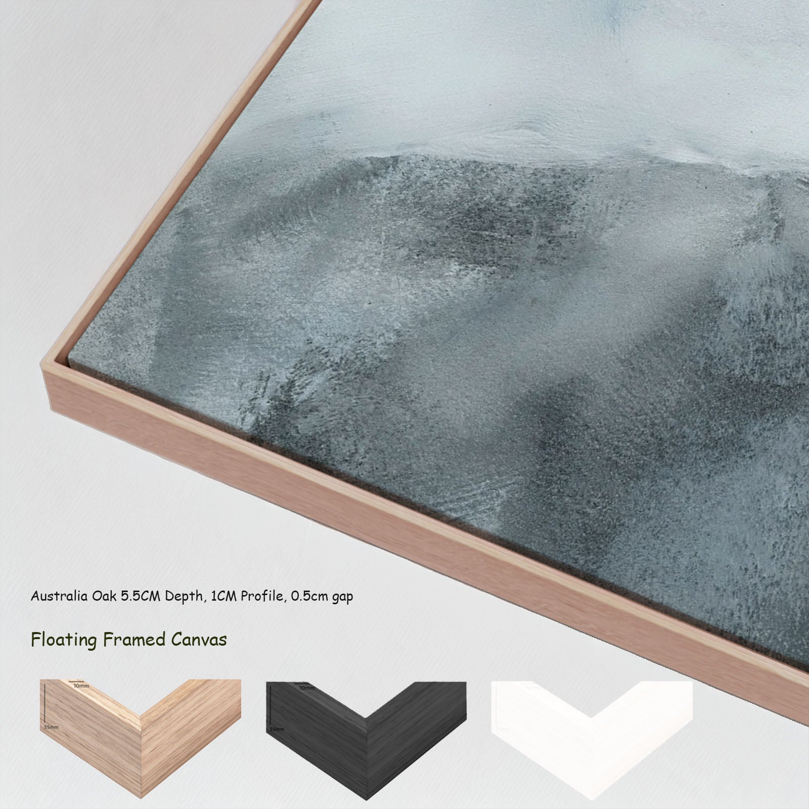 Monochrome Geometry I — oak floating frame options, large canvas print