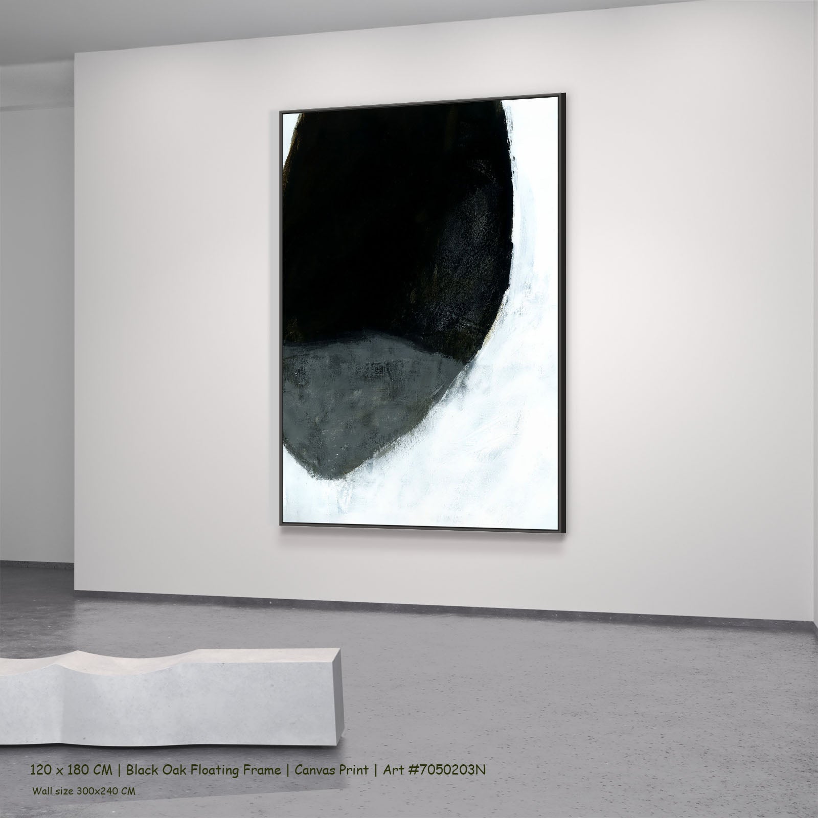 Monochrome Geometry II in a black oak floating frame, large canvas