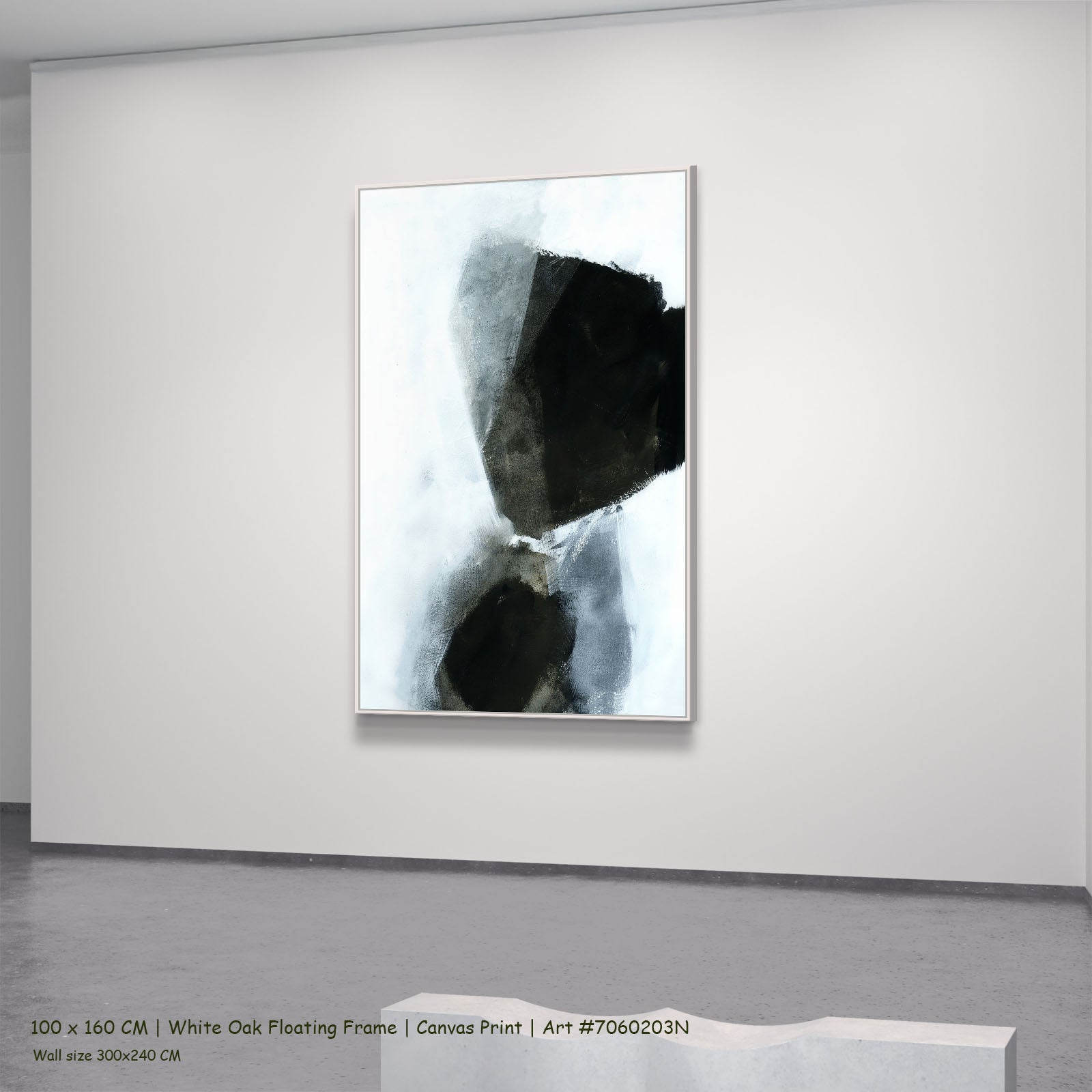 Monochrome Geometry III in a white oak floating frame, large canvas