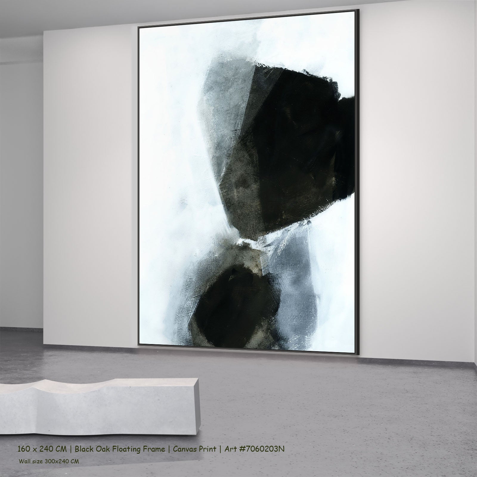 Monochrome Geometry III in a black oak floating frame, large canvas
