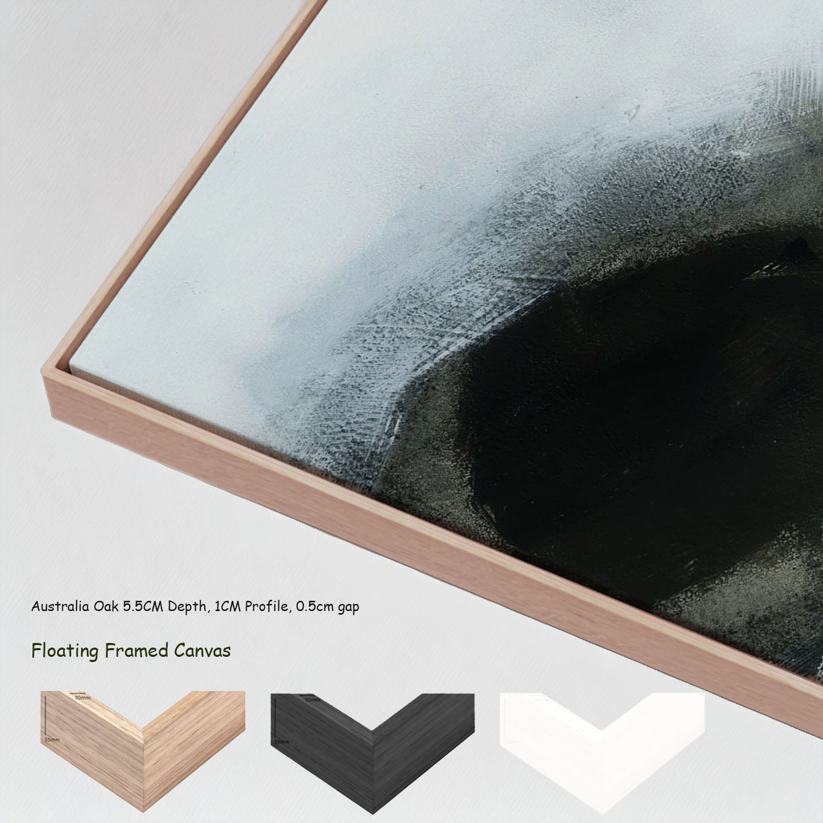 Monochrome Geometry III — oak floating frame options, large canvas print