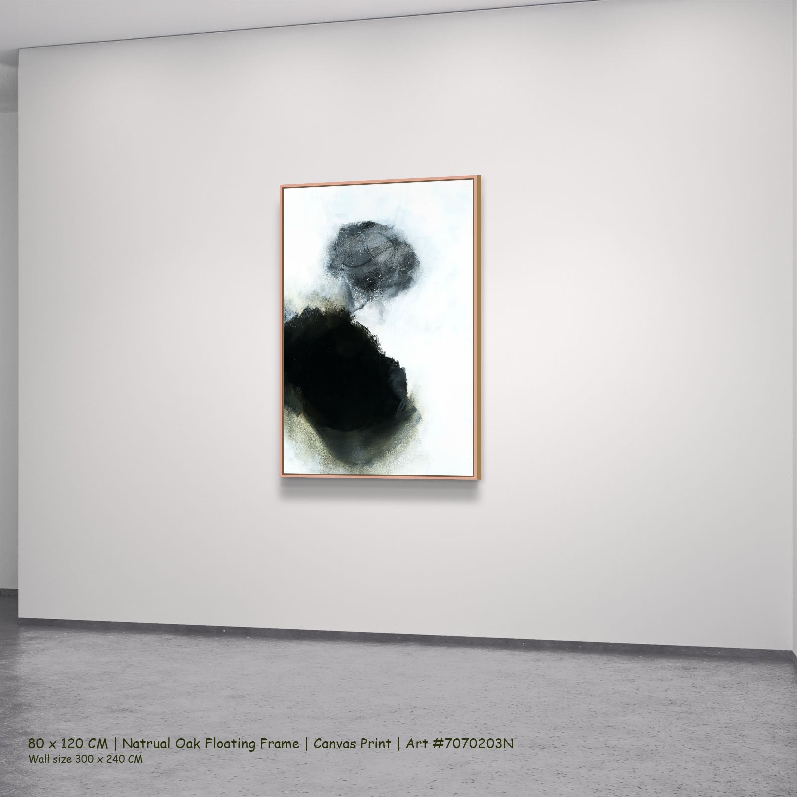 Monochrome Geometry IV in a natural oak floating frame, large canvas