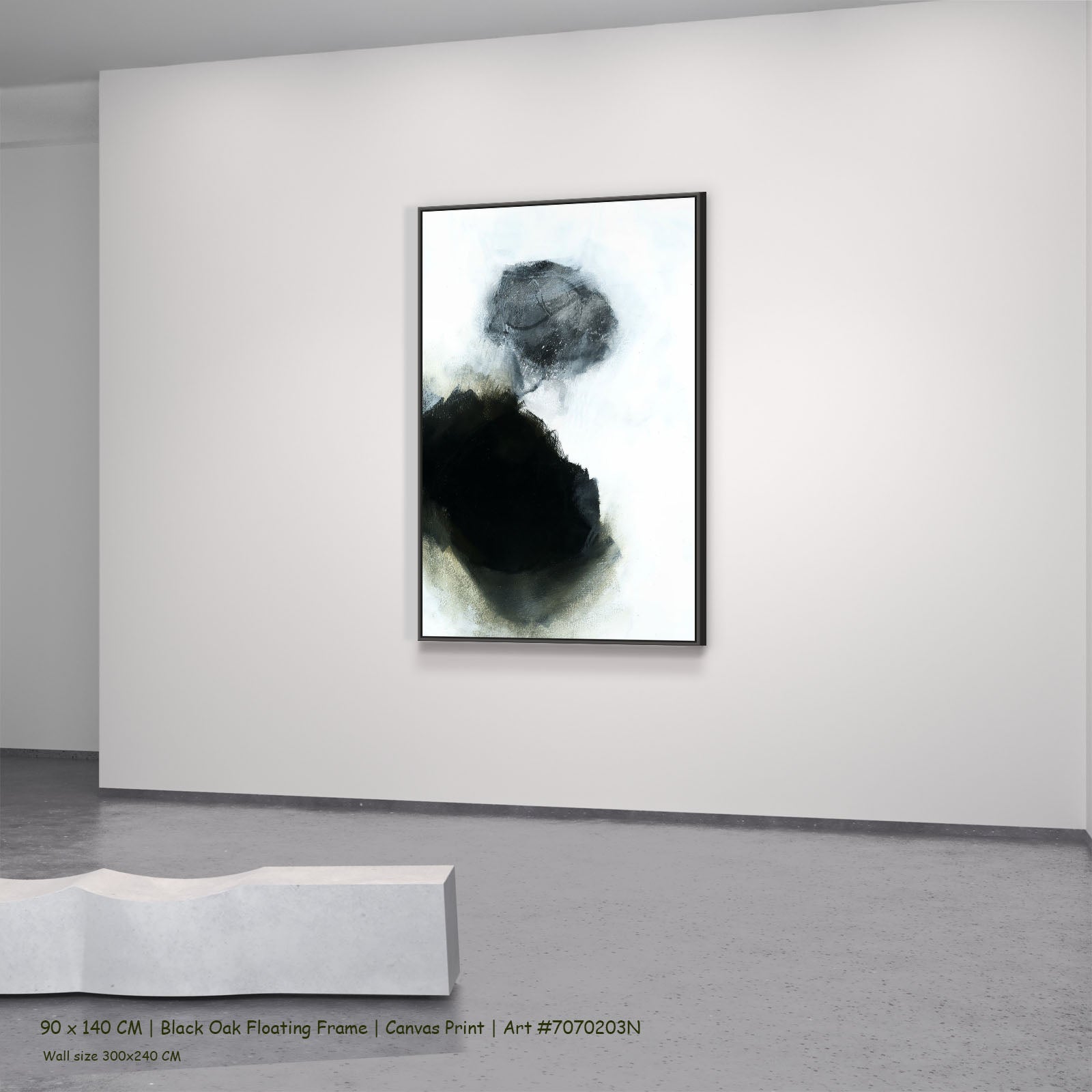 Monochrome Geometry IV in a black oak floating frame, large canvas
