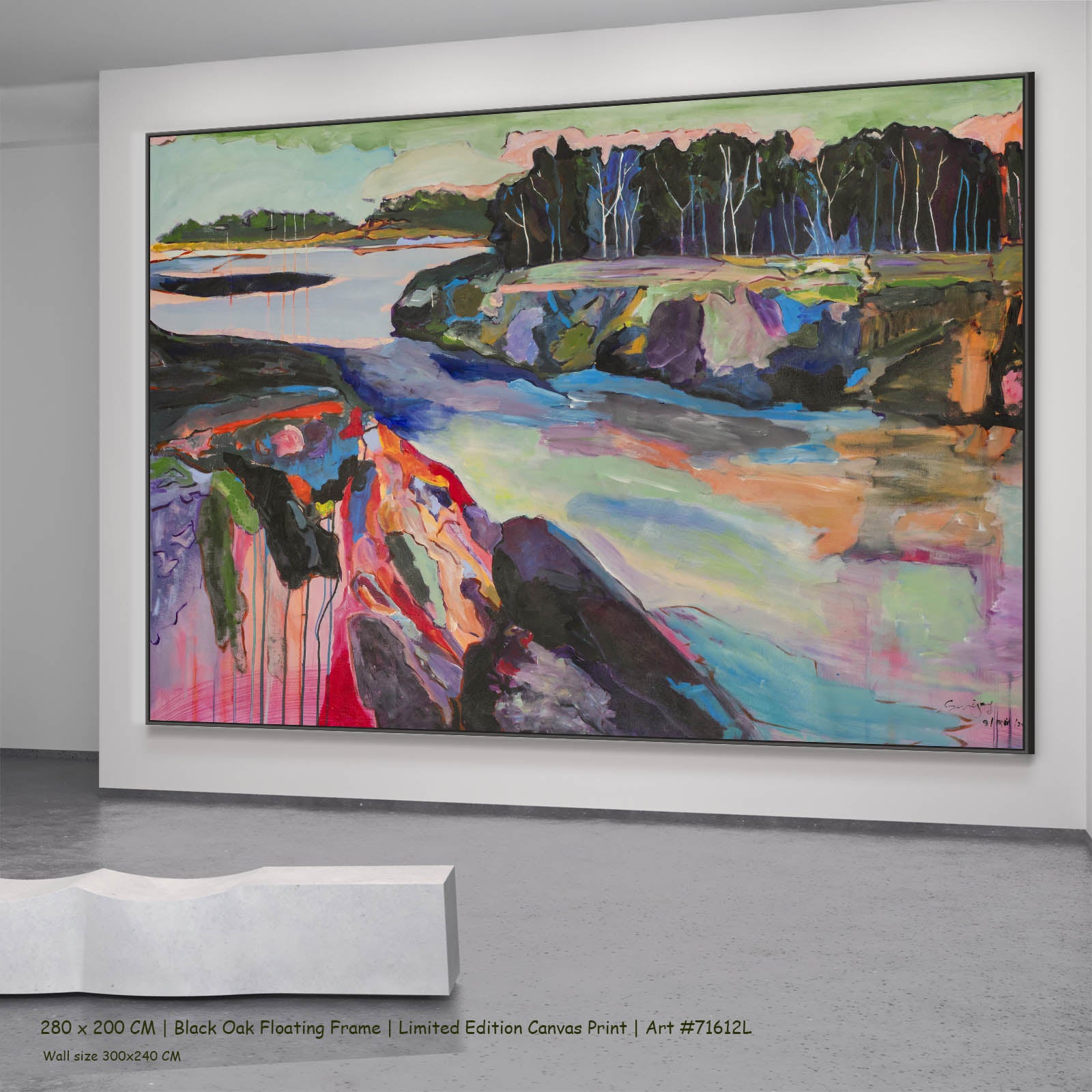 Rebellion Modern canvas wall art in a black oak floating frame, 280 × 200 cm